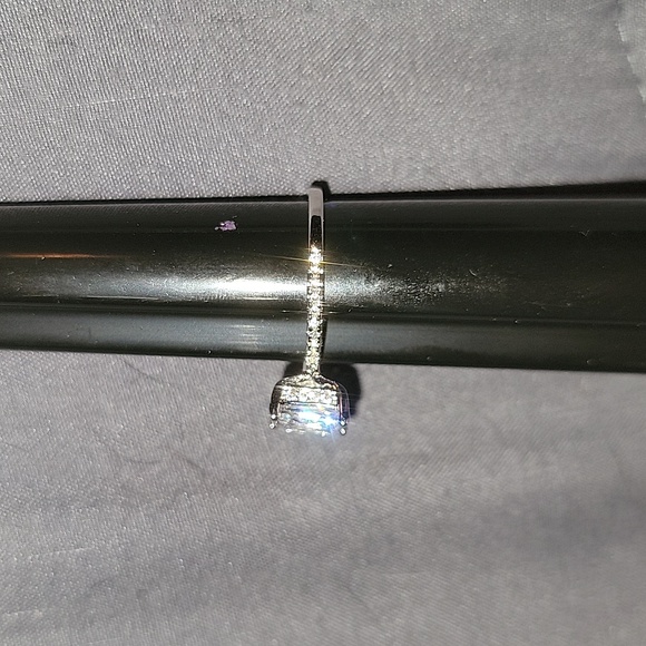 Emerald Cut Diamond Ring with Pave Diamond Mounting - Picture 5 of 9